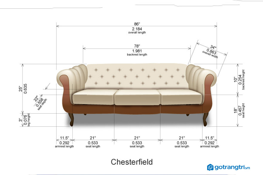 Kích thước tiêu chuẩn của ghế sofa văng là bao nhiêu?